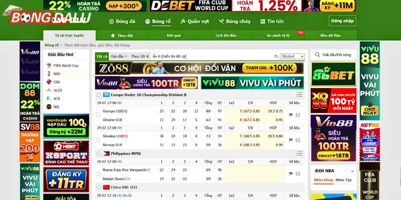 Cung cấp trận đấu và tỷ lệ bóng rổ đa dạng