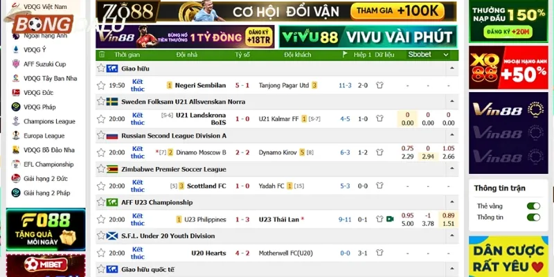 Truy cập vào web để xem kết quả bóng đá